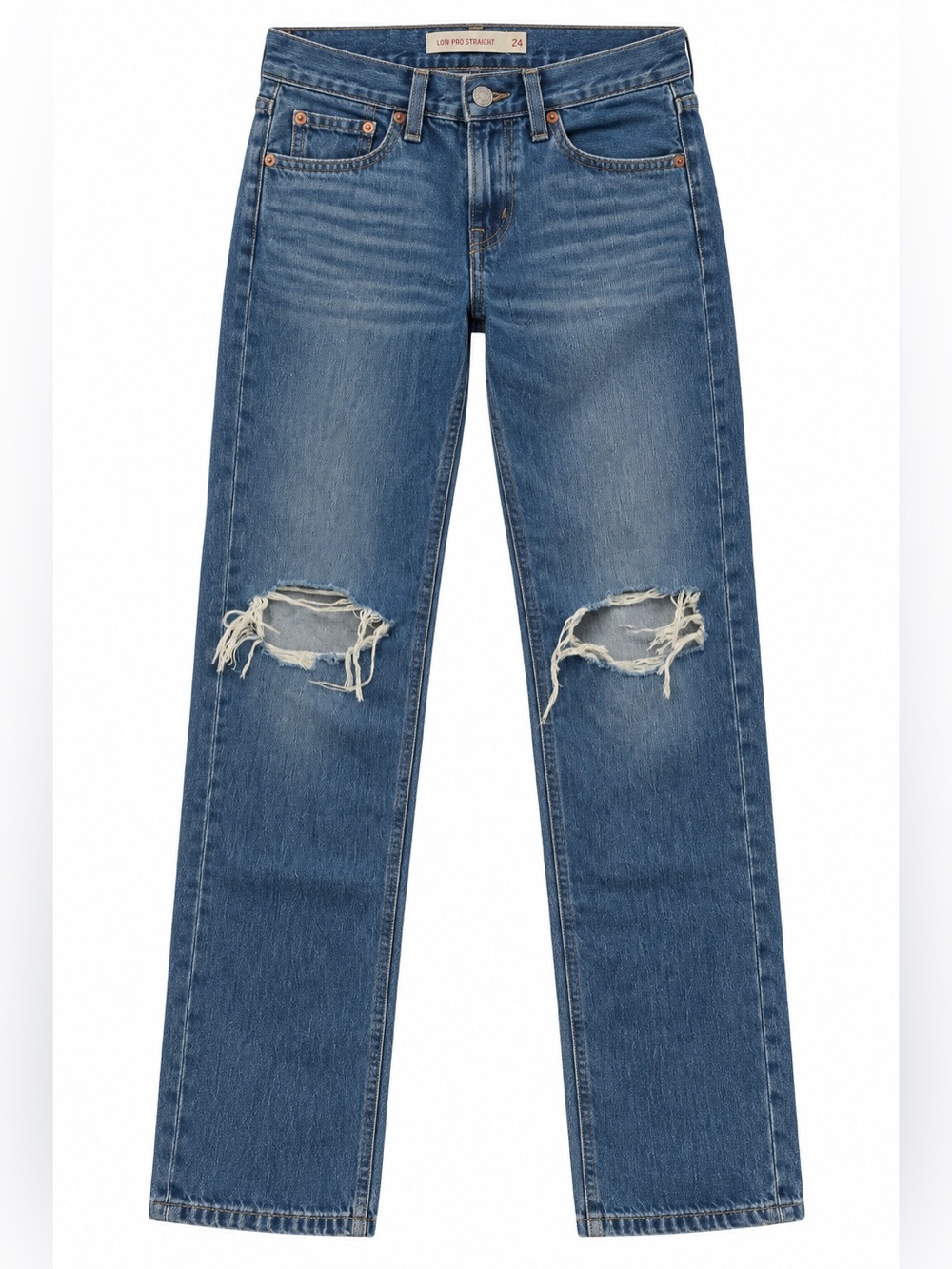 Levi’s Low Pro Straight Jeans Size 24 Distressed Medium Wash
